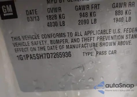 2013 Chevrolet Cruze Ls Auto from USA, damaged, VIN 1G1PA5SH7D7265936